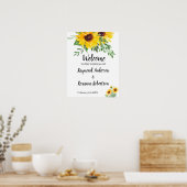 Welkomstbord voor bruiloft en zonbloemen poster (Keuken)