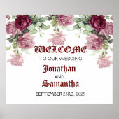 Welkomstbord voor bruiloft, Floral bruiloft Sign Poster (Voorkant)