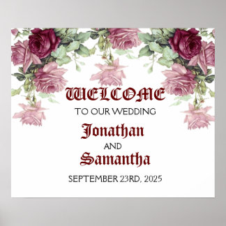 Welkomstbord voor bruiloft, Floral bruiloft Sign Poster