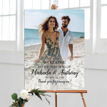 Welkomstbord voor bruiloft met foto