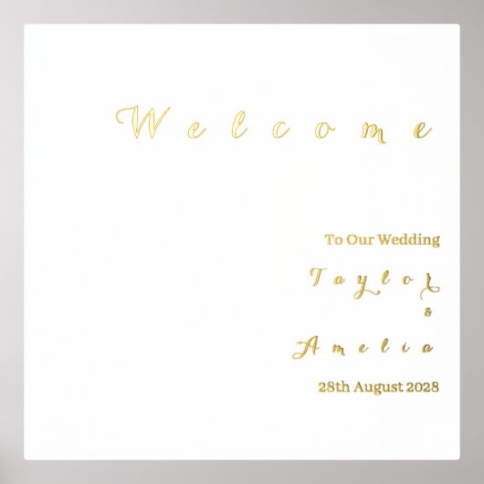 Welkomstbord voor bruiloft Minimale Real Gold Foil Folie Afdrukken (Voorkant)