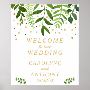Welkomstbord voor Chic Greenery en Gold Foil Weddi Poster