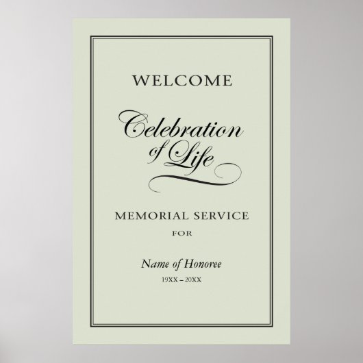 Welkomstbord voor de Memorial Service Poster (Voorkant)