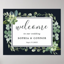 Welkomstbord voor de middernacht Blue Succulent We Poster