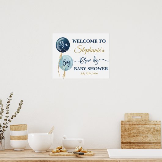 Welkomstbord voor drive baby shower boy poster (Keuken)