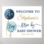 Welkomstbord voor drive baby shower boy poster (Voorkant)