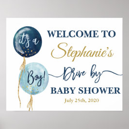 Welkomstbord voor drive baby shower boy poster