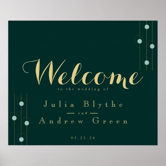 Welkomstbord voor Emerald and Gold Art Deco Weddin Poster (Voorkant)