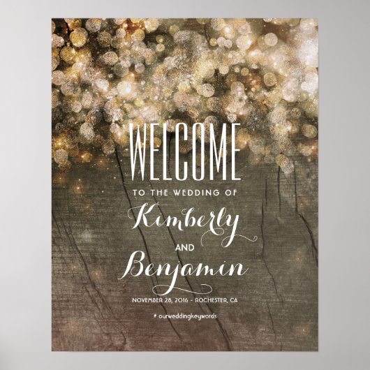 Welkomstbord voor goudlicht Rustic Country Weddens Poster (Voorkant)