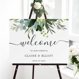 Welkomstbord voor groene olievloeistof met eucalyp poster