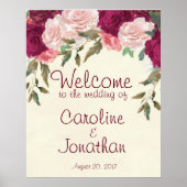 Welkomstbord voor het huwelijk: roze bruine bloem poster (Voorkant)