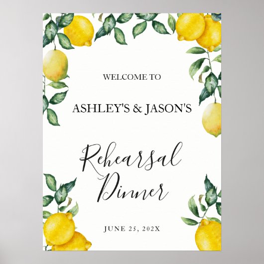 Welkomstbord voor Lemons Rehearsal Dinner Poster (Voorkant)