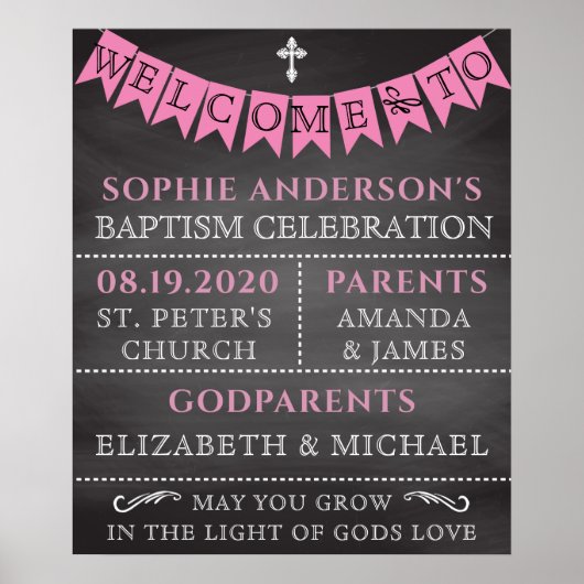 Welkomstbord voor moderne meisjesbaptisme poster (Voorkant)