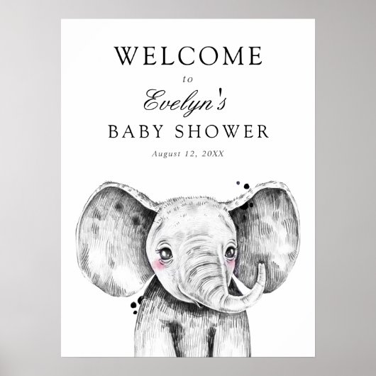 Welkomstbord voor olifant baby shower poster (Voorkant)