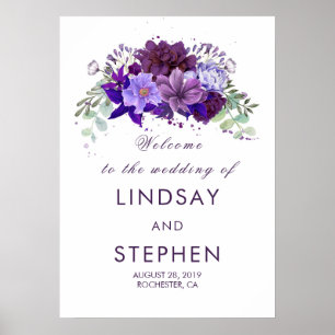 Welkomstbord voor plum en Violet Paars Floral Wedd Poster