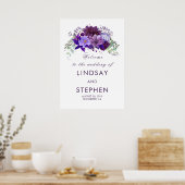 Welkomstbord voor plum en Violet Paars Floral Wedd Poster (Keuken)