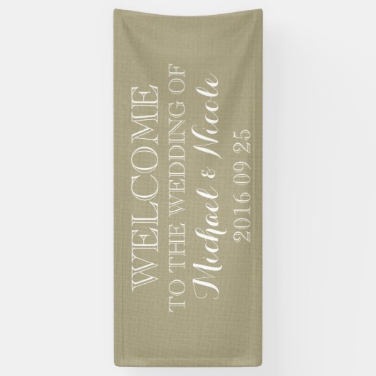 Welkomstbord voor Rustic Burlap Wedding Spandoek (Verticaal)