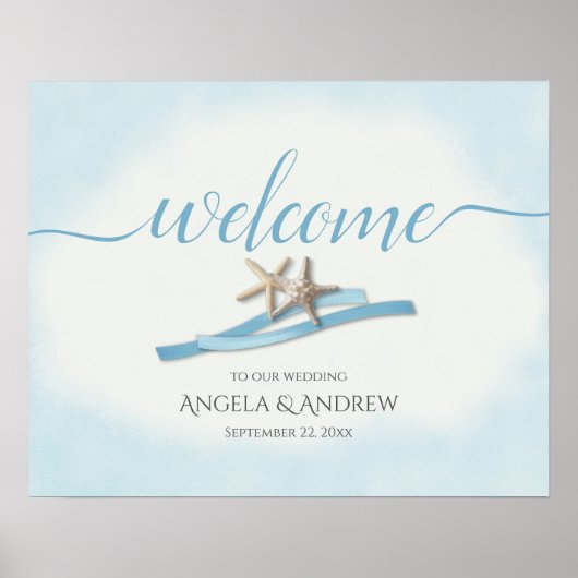 Welkomstbord voor Starfish and Blue Ribbon Wedding Poster (Voorkant)