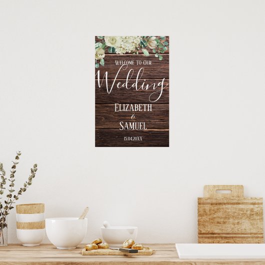 Welkomstbord voor waterverf van hout met roestvrij poster (Keuken)