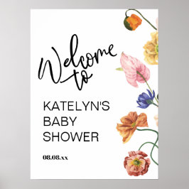 Welkomstbord voor wilde bloemen baby shower poster
