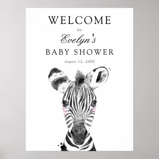 Welkomstbord voor zebra-babyfeestje poster (Voorkant)