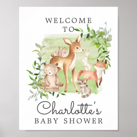 Welkomstbord Woodland Friends Baby shower Poster (Voorkant)