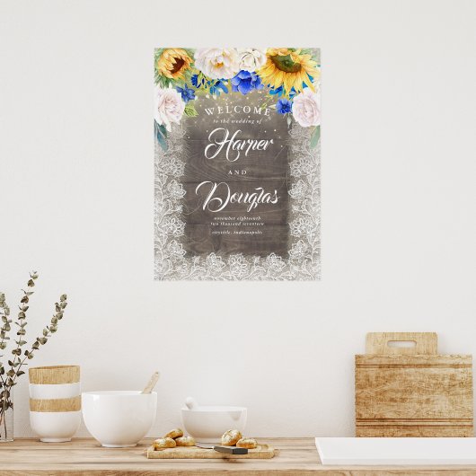 Welkomstbord zonnebloem Rustic Fall Wedding Poster (Keuken)