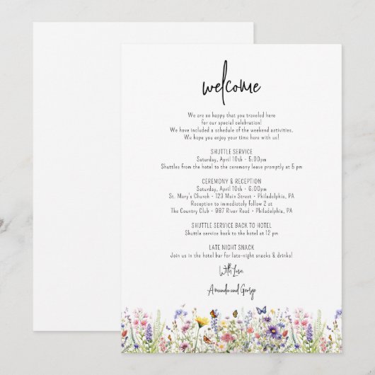 Welkomstbrief bruiloft Woonbloemen Feestdagenkaart (Voorkant / Achterkant)