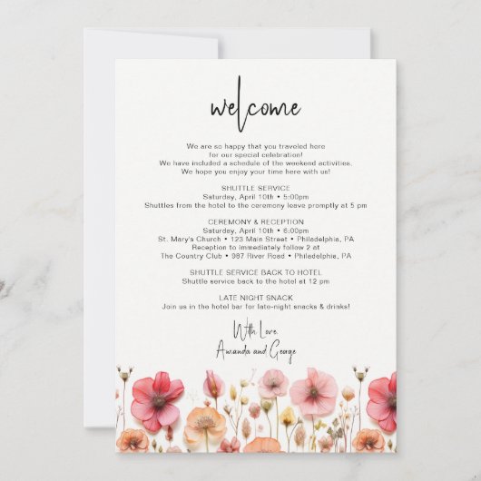 Welkomstbrief bruiloft Woonbloemen Feestdagenkaart (Voorkant)