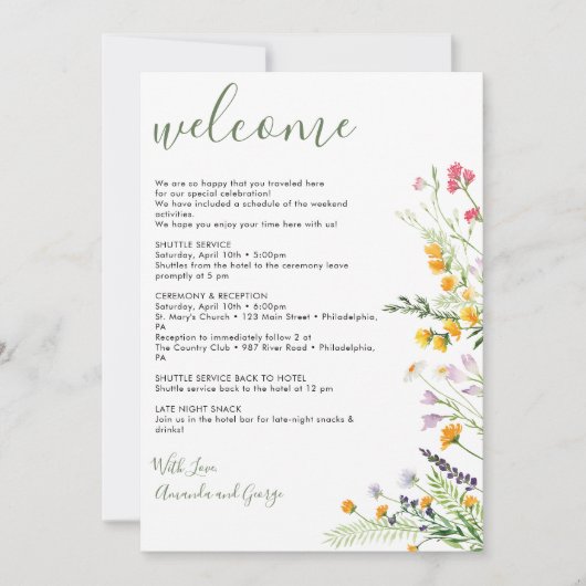 Welkomstbrief bruiloft Woonbloemen Feestdagenkaart (Voorkant)