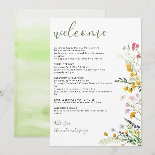 Welkomstbrief bruiloft Woonbloemen Feestdagenkaart (Voorkant / Achterkant)