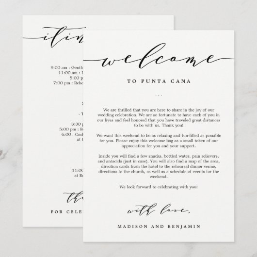 Welkomstbrief en reisdag Welkomsttas (Voorkant / Achterkant)