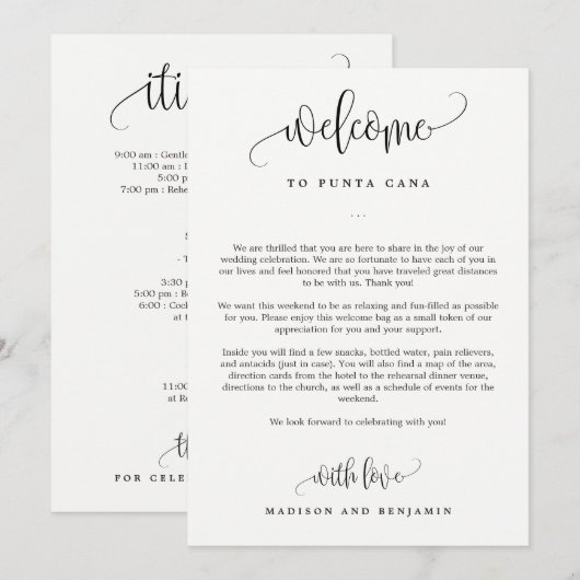 Welkomstbrief en reisdag Welkomsttas (Voorkant / Achterkant)