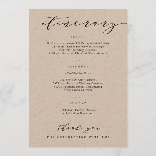 Welkomstbrief en reisdag Welkomsttas Programmakaart (Achterkant)