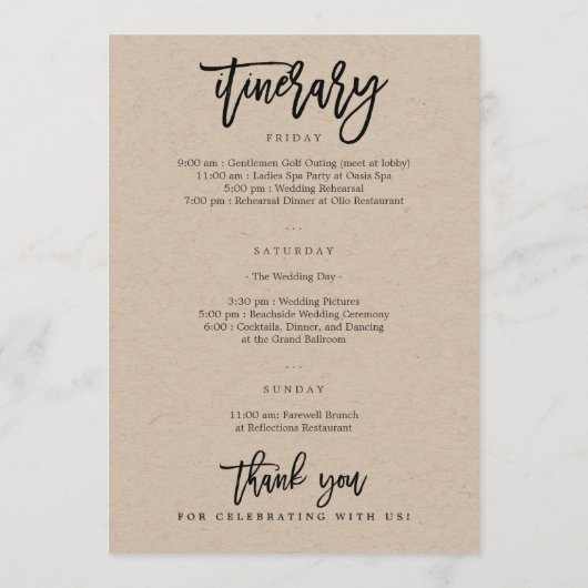 Welkomstbrief en reisdag Welkomsttas Programmakaart (Achterkant)