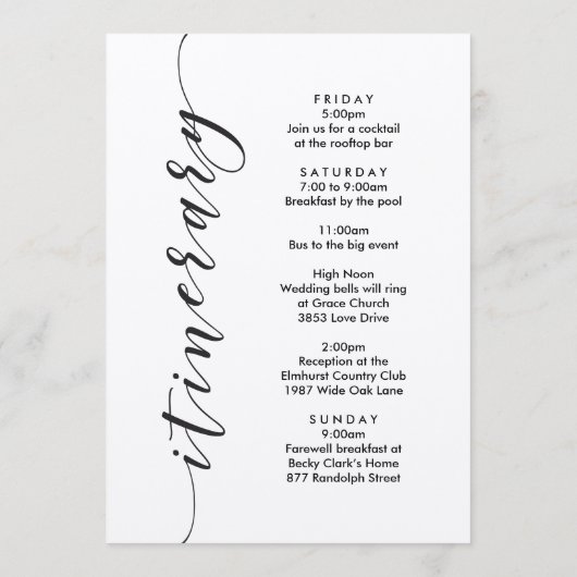 Welkomstbrief en reiskaart van Montana Wedding Programmakaart (Achterkant)