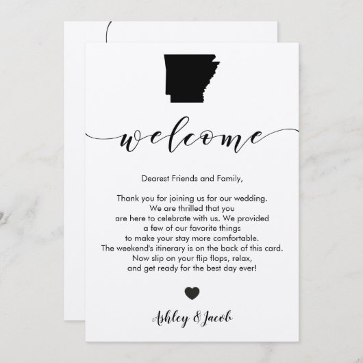 Welkomstbrief en reiskaart voor Arkansas Wedding Programmakaart (Voorkant / Achterkant)