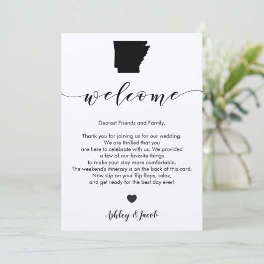 Welkomstbrief en reiskaart voor Arkansas Wedding Programmakaart (Staand voorkant)