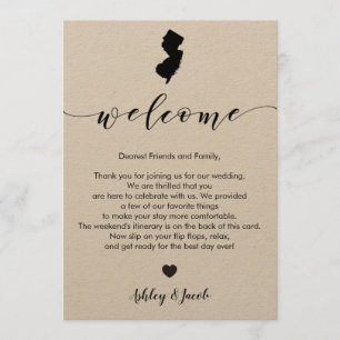 Welkomstbrief en reiskaart voor New Jersey Wedding Programmakaart