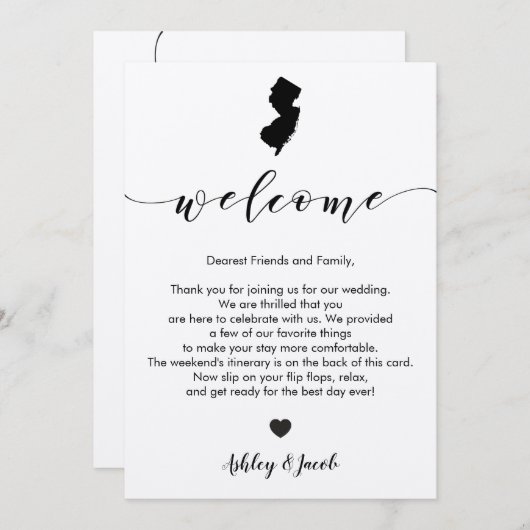 Welkomstbrief en reiskaart voor New Jersey Wedding Programmakaart (Voorkant / Achterkant)