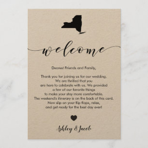 Welkomstbrief en reiskaart voor New York Wedding Programmakaart