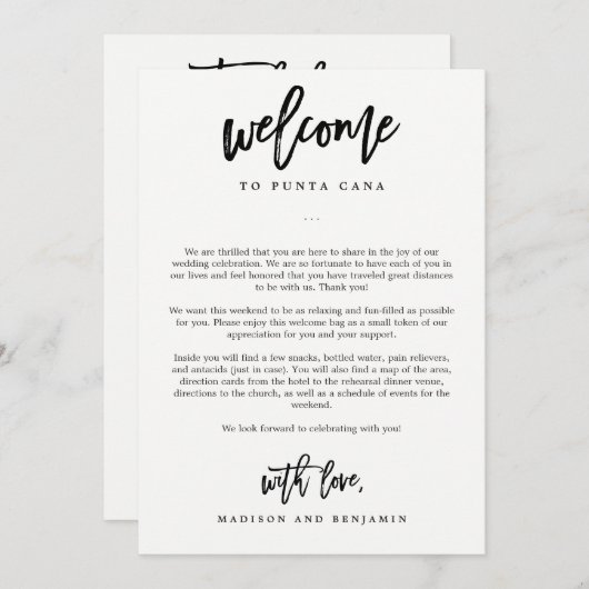 Welkomstbrief en reiskaartje EDITABLE KLOR Bedankkaart (Voorkant / Achterkant)