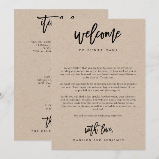 Welkomstbrief en Reisprogramma Trouw Welkomsttas Programmakaart (Voorkant / Achterkant)