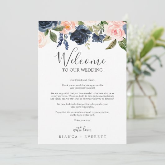 Welkomstbrief en reisroute bij Blush en Navy Flowe (Staand voorkant)