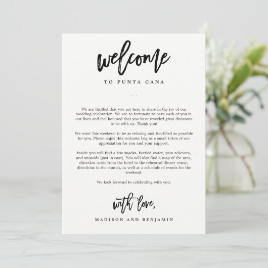 Welkomstbrief en reisroute Kaart BEWERKBARE KLEUR (Staand voorkant)