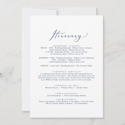 Welkomstbrief en reisroute van de fijne marinebrui (Achterkant)