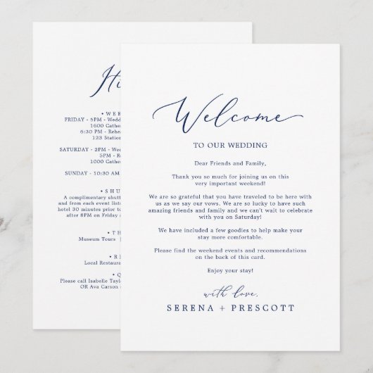 Welkomstbrief en reisroute van de fijne marinebrui (Voorkant / Achterkant)