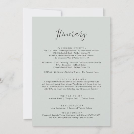 Welkomstbrief en reisroute van gefingeerde Floral  (Achterkant)