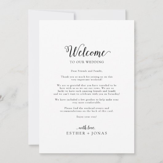 Welkomstbrief en reisroute voor  bruiloften (Voorkant)