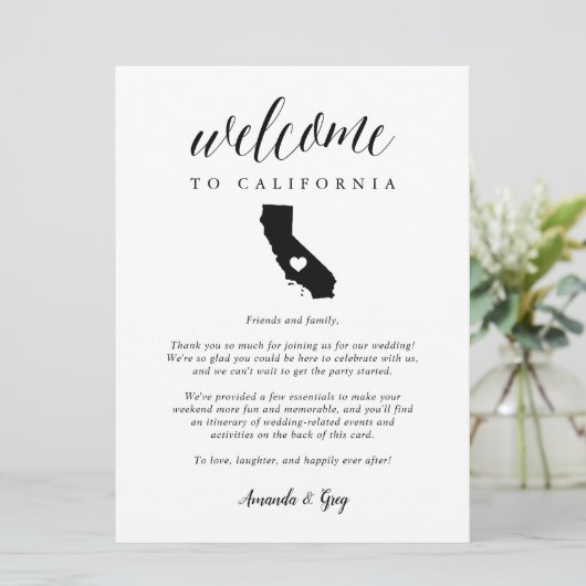 Welkomstbrief en reisroute voor Californische brui (Staand voorkant)